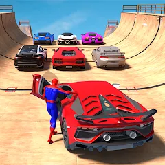 Скачать взломанную Superhero Car: Mega Ramp Games (Рамп Кар Гейм)  [МОД Unlocked] - полная версия apk на Андроид