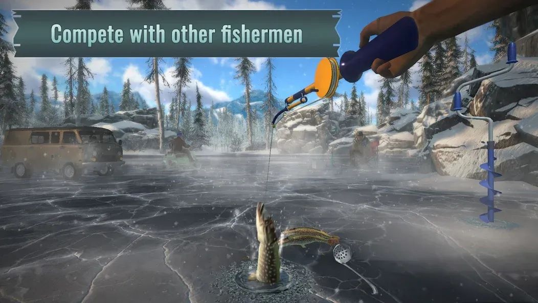 Ice fishing game. Catch bass.  [МОД Много денег] Screenshot 2