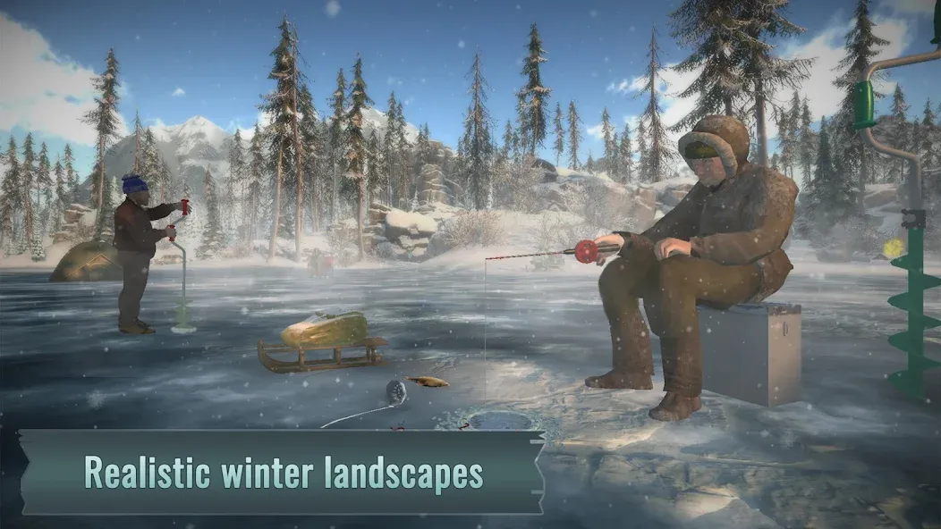 Ice fishing game. Catch bass.  [МОД Много денег] Screenshot 5